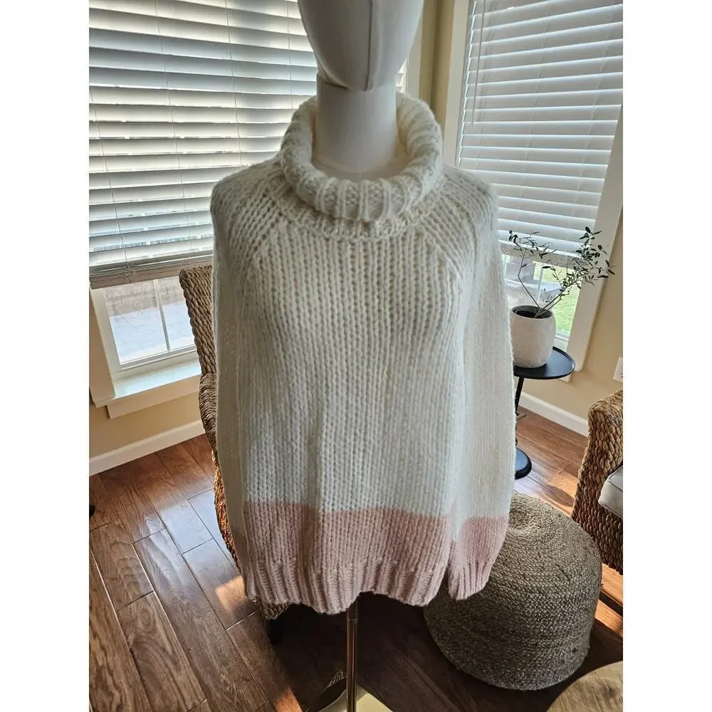 Reiss Hettie Chunky Knit Roll Neck Color Block Wool Blend Sweater L EUC - Picture 3 of 10